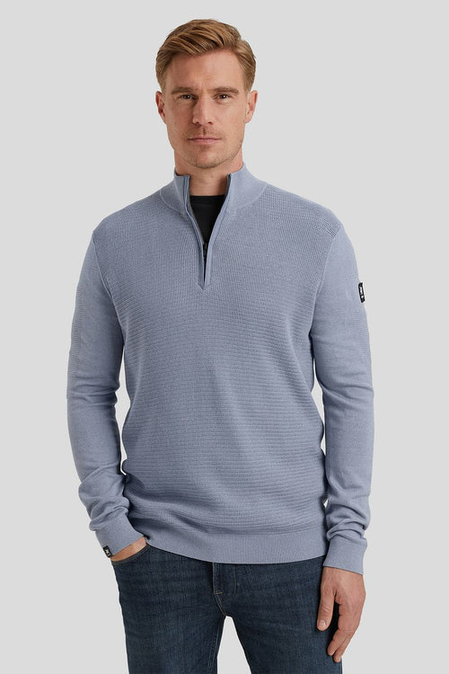 Vanguard trui halve rits structuur blauw | Regular-fit