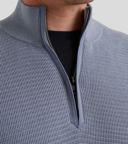 Vanguard trui halve rits structuur blauw | Regular-fit
