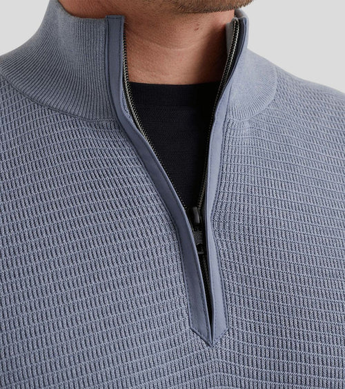 Trui halve rits structuur blauw
