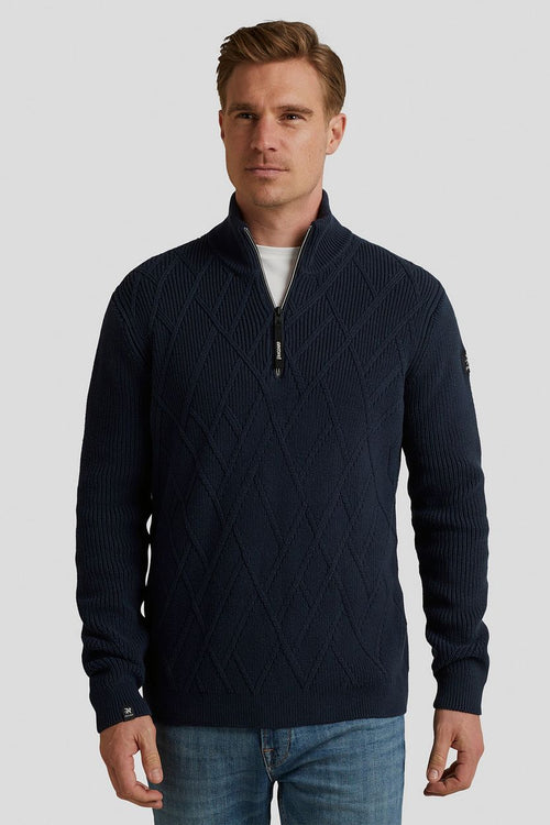 Vanguard trui halve rits structuur donkerblauw | Regular-fit