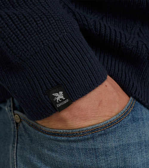 Vanguard trui halve rits structuur donkerblauw | Regular-fit
