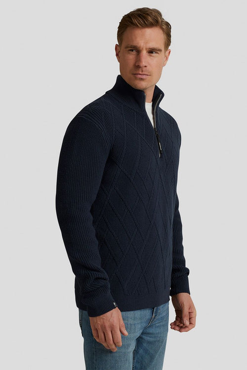 Vanguard trui halve rits structuur donkerblauw | Regular-fit