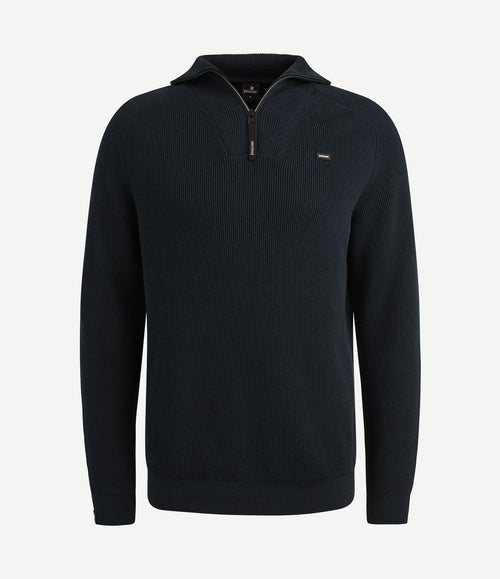 Trui halve rits structuur rib donkerblauw