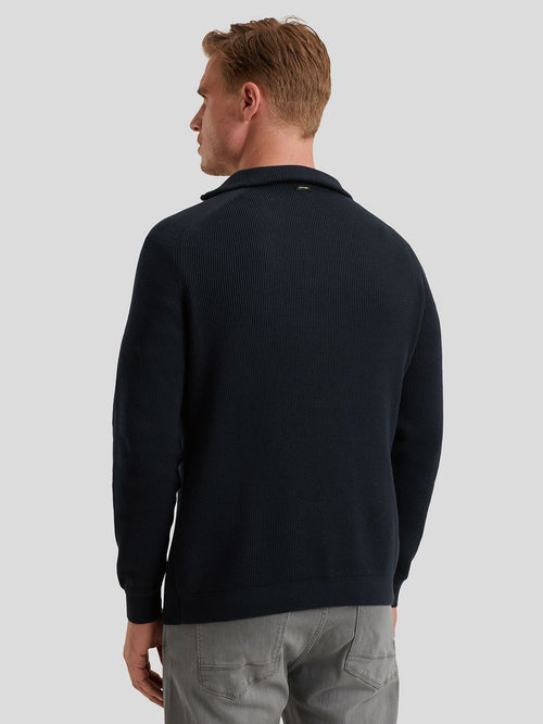 Trui halve rits structuur rib donkerblauw