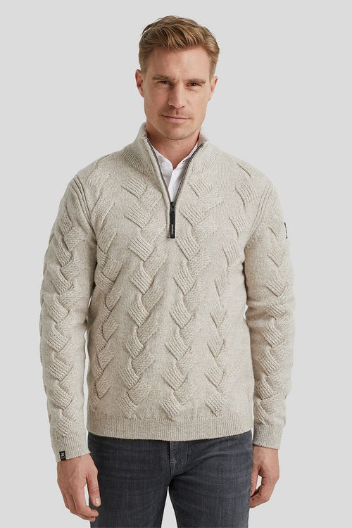Vanguard trui halve rits structuur wolblend ecru | Regular-fit