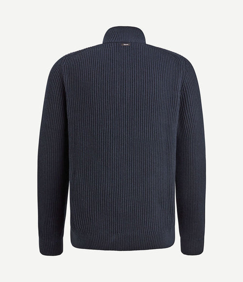 Trui halve rits structuur wolmix donkerblauw