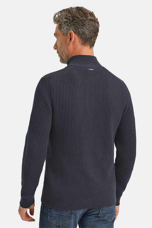 Trui halve rits structuur wolmix donkerblauw