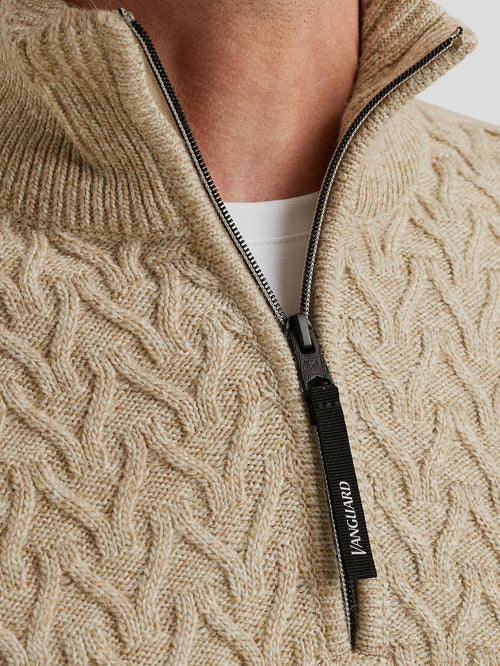 Vanguard trui halve rits wol beige | Regular-fit