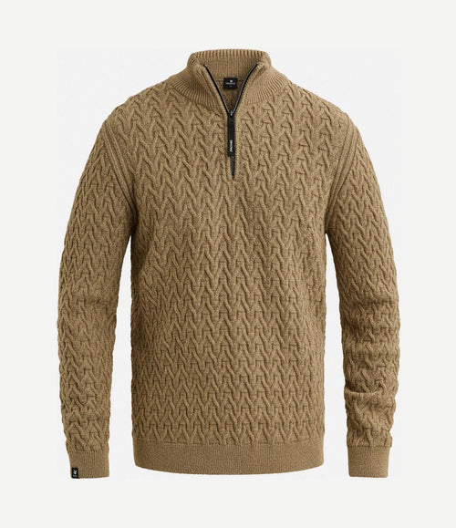 Trui halve rits wol blend beige