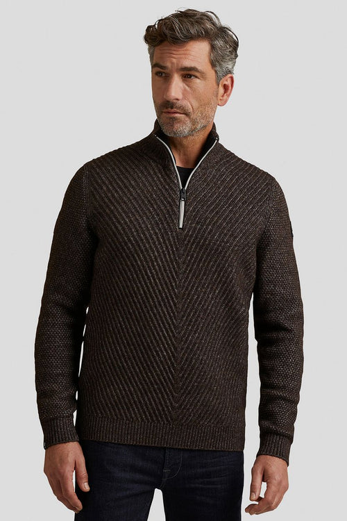 Vanguard trui halve rits wol bruin | Regular-fit