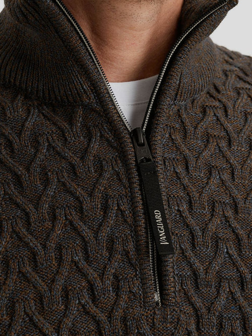 Vanguard trui halve rits wol bruin | Regular-fit