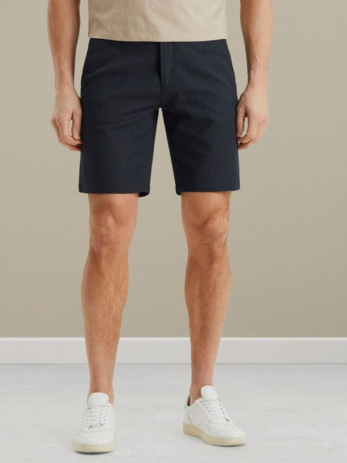 Vanguard v11 short herringbone linen blend donkerblauw | Regular-fit