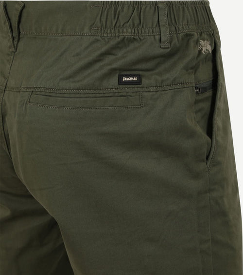 Vanguard v65 short fine twill donkergroen | Slim-fit