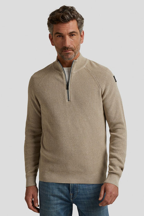 Trui halve rits beige