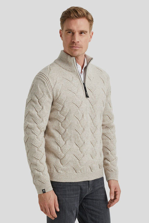 Trui halve rits structuur wolblend ecru