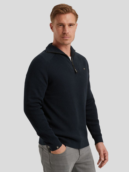 Trui halve rits structuur rib donkerblauw