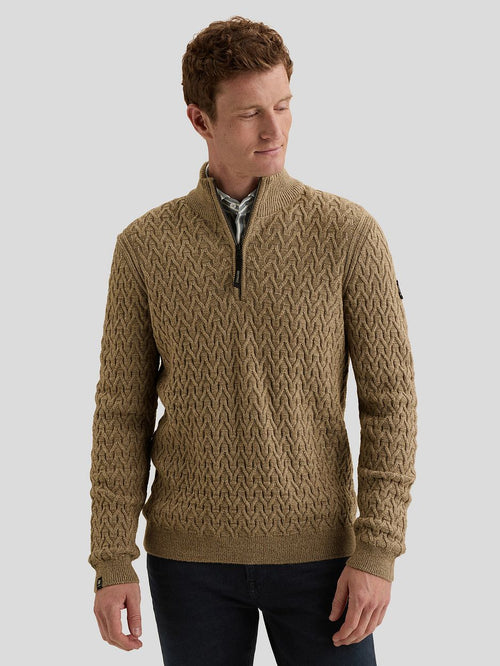 Trui halve rits wol blend beige