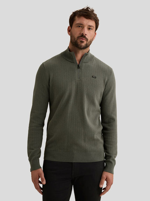 Pullover halve rits structure urban chic groen