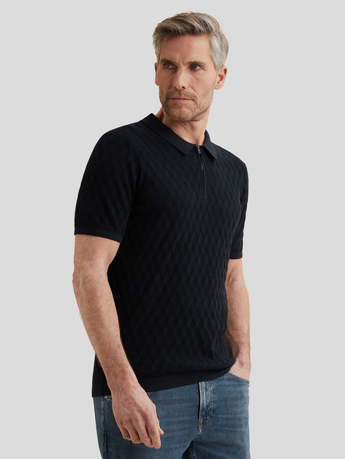 Knitted poloshirt half-zip donkerblauw