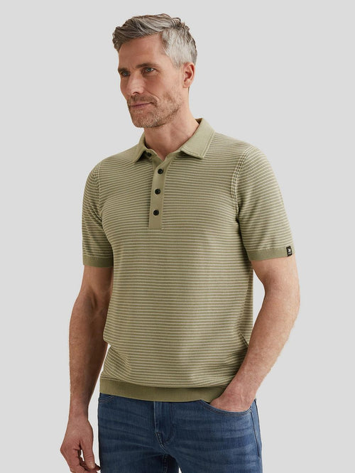 Knitted poloshirt streep groen