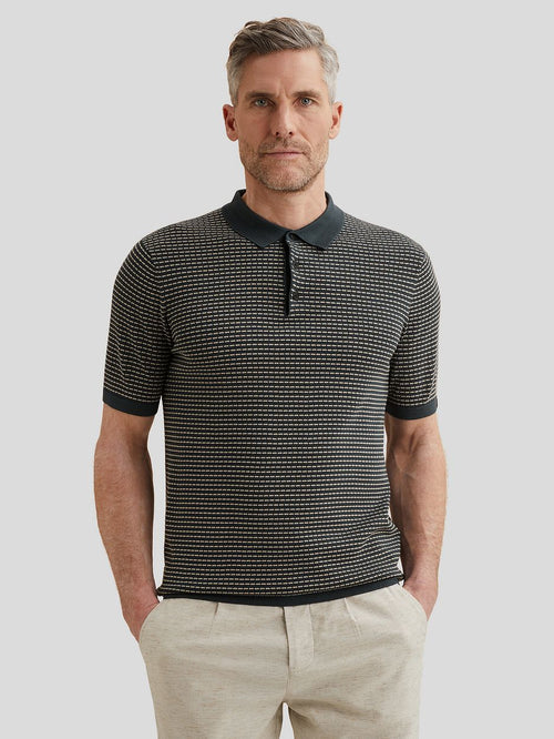 Knitted poloshirt streep donkerblauw