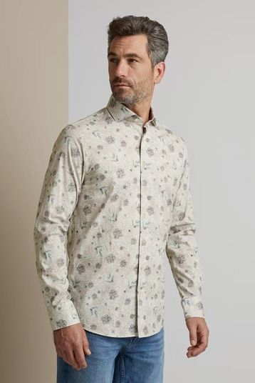 Overhemd bloemen beige
