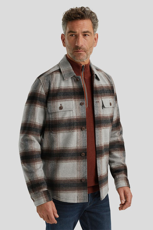 Overshirt brushed wolblend ruit grijs