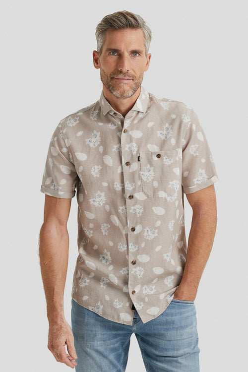 Short sleeve overhemd linnen beige