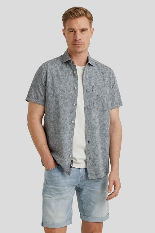 Short sleeve overhemd linnen antraciet