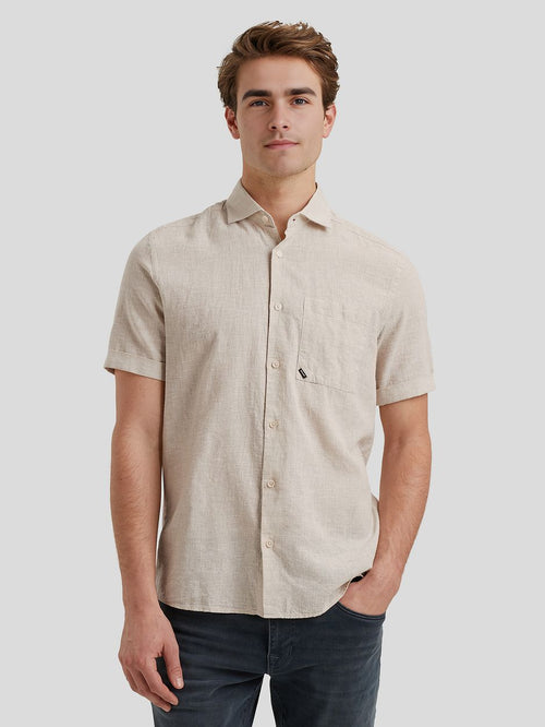 Short sleeve overhemd linnen blend ecru