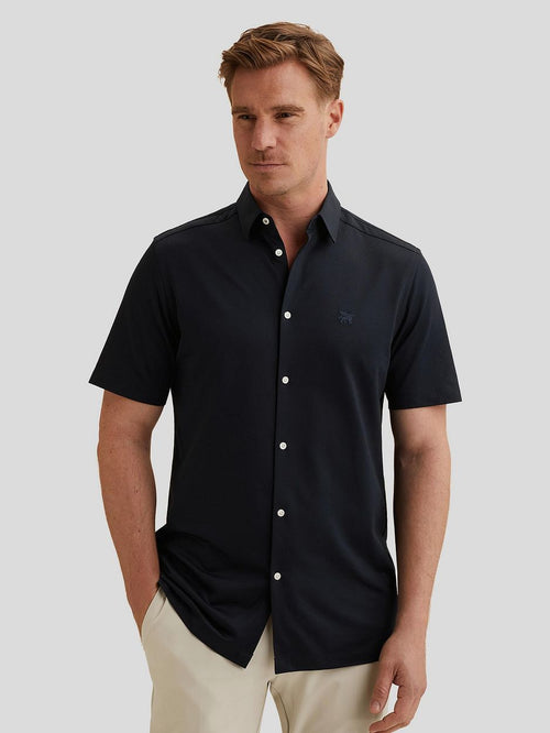 Short sleeve overhemd jersey donkerblauw