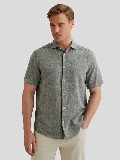 Short sleeve overhemd linnen blend lichtblauw
