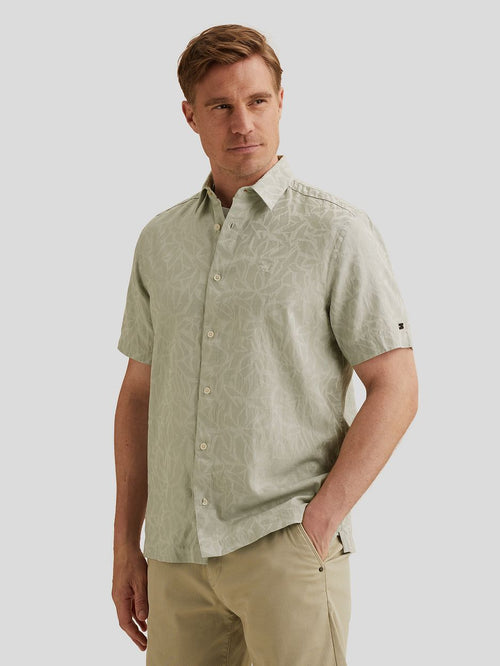 Short sleeve overhemd jacquard greige