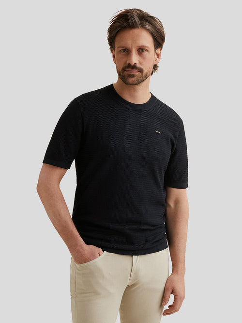 Knitted t-shirt donkerblauw