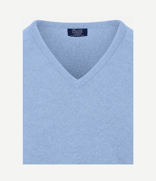 V-hals lamswol glacier blauw