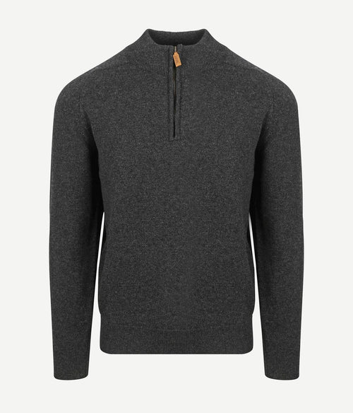 William Lockie halve rits pullover lamswol charcoal melange | Regular-fit