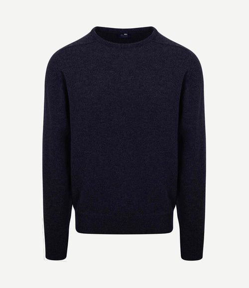 Pullover lamswol o-hals midnight mix donkerblauw