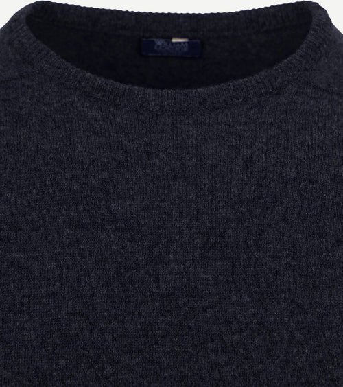 William Lockie pullover lamswol o-hals midnight mix donkerblauw | Regular-fit