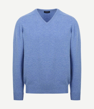 William Lockie pullover lamswol v surf mid blue | Regular-fit