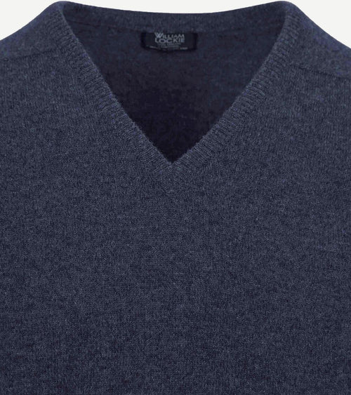 William Lockie v-hals lamswol indigo melange | Regular-fit