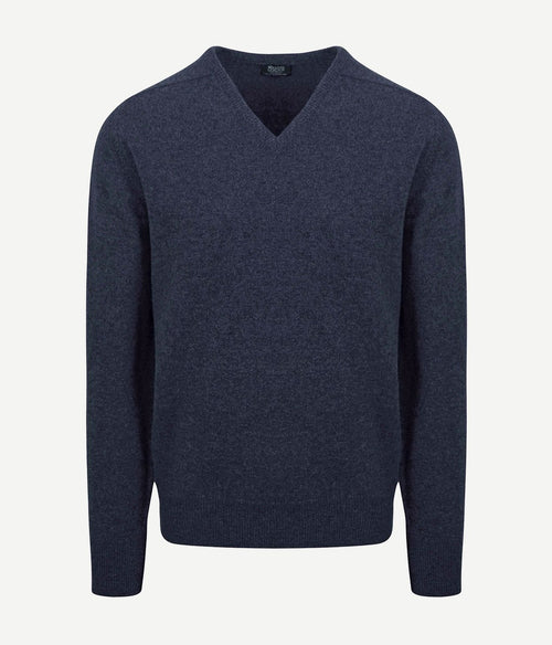 William Lockie v-hals lamswol indigo melange | Regular-fit