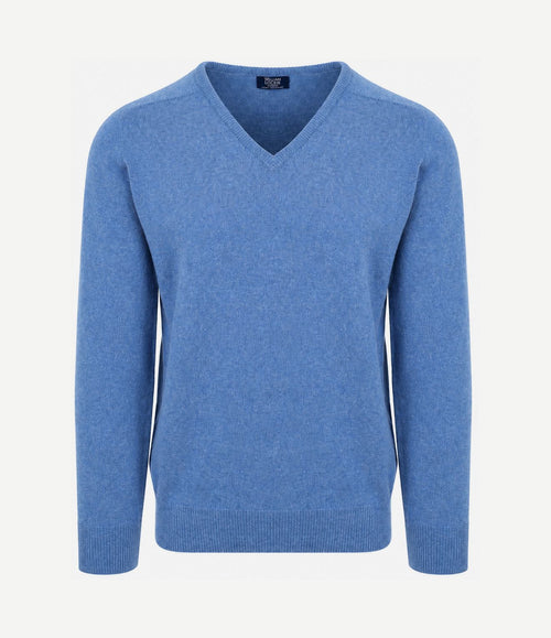 V-hals lamswol jeans blauw