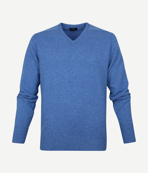 William Lockie v-hals lamswol lichtblauw | Regular-fit