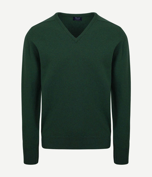William Lockie v-hals lamswol tartan donkergroen | Regular-fit