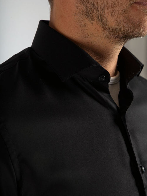Overhemd extra lange mouwen twill zwart