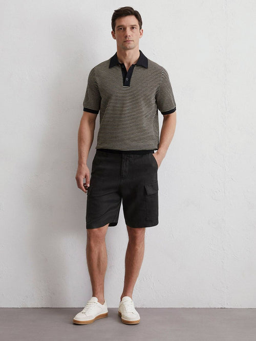 Knitted poloshirt strepen zwart beige