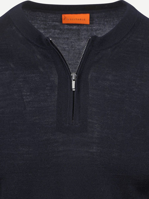 Suitable crew zip merino donkerblauw | Slim-fit